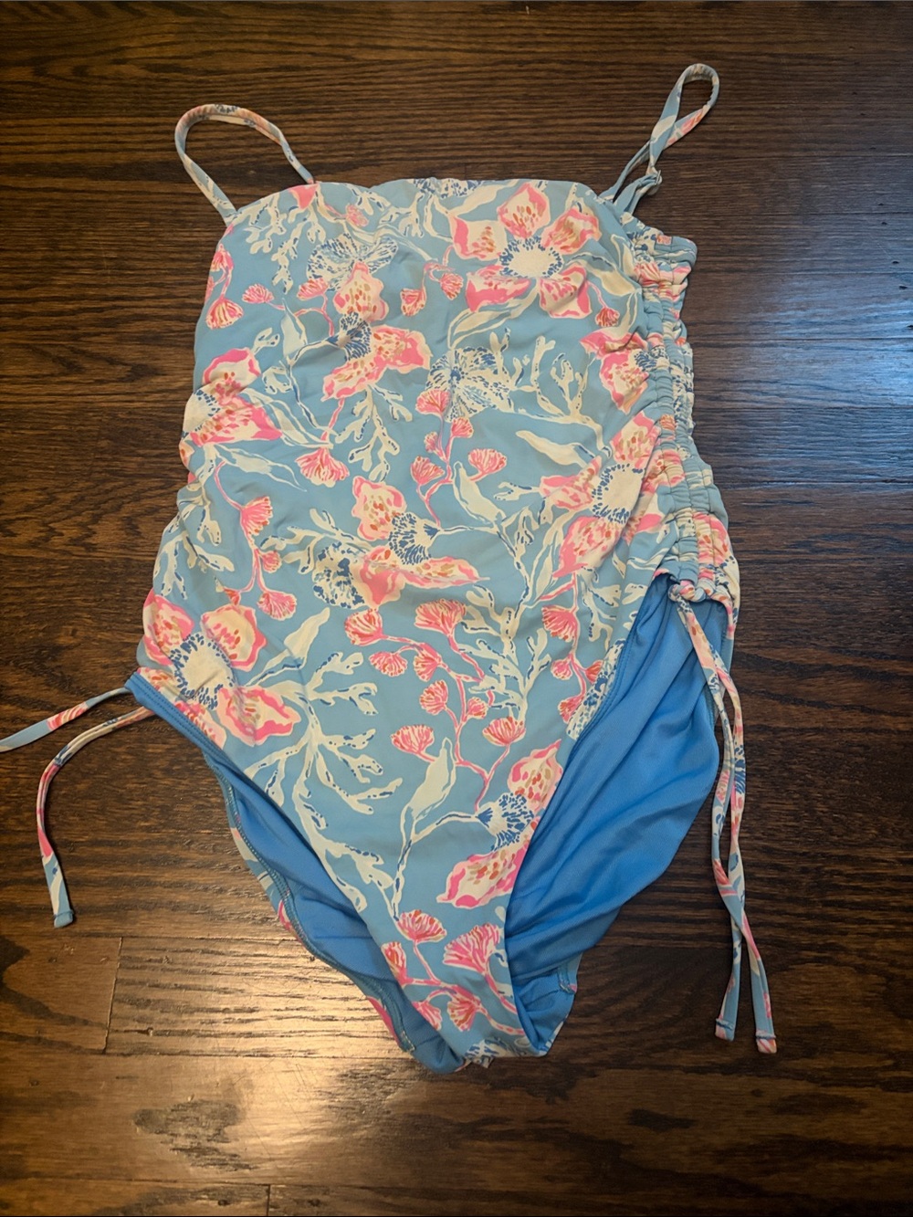 Lilly Pulitzer Blue One-Piece Swimsuit with Pink & Cream Floral Print